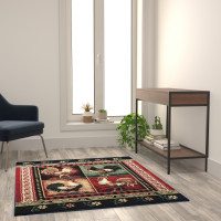Flash Furniture ACD-RG9PCK-45-RD-GG Gallus Collection 4' x 5' Red Rooster Themed Olefin Area Rug with Jute Backing for Kitchen, Living Room, Bedroom